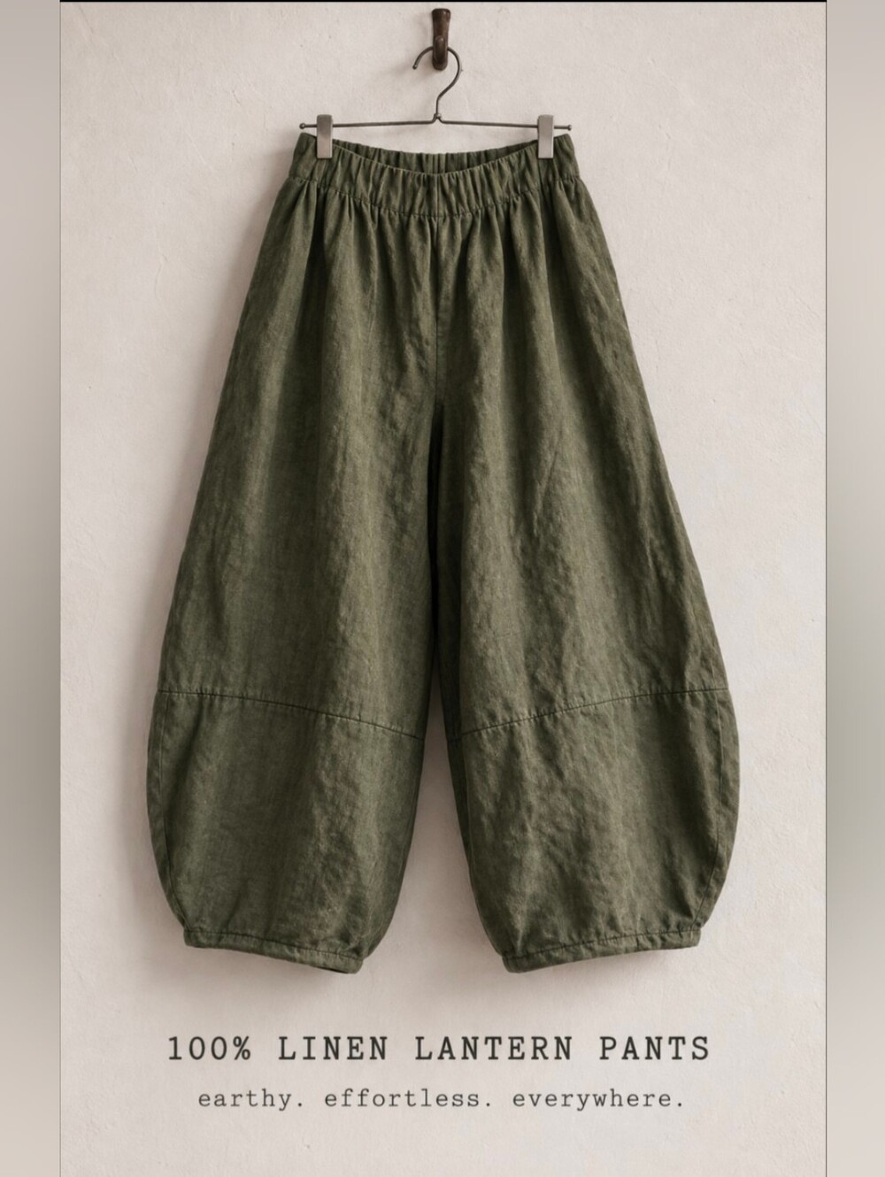 100% Linen Olive Lantern Pants / Pantalon ballon en lin olive – S